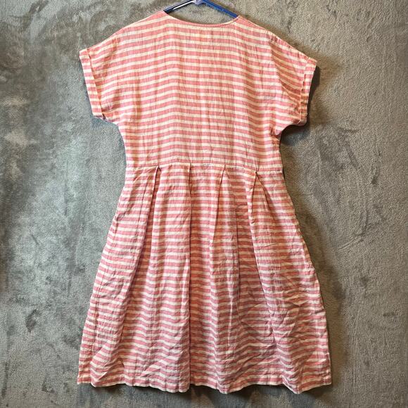 OFFON Linen dress Size Small Striped Pink Cream Oversized Lagenlook Minimalist - Picture 5 of 6